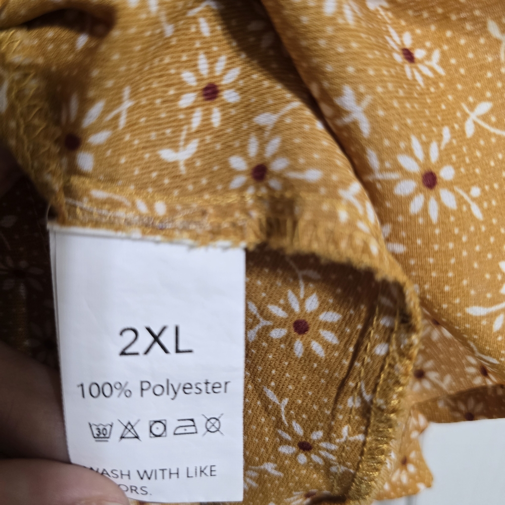 Floral Mustard Tie-Front Blouse Shein 2XL - Picture 5 of 6